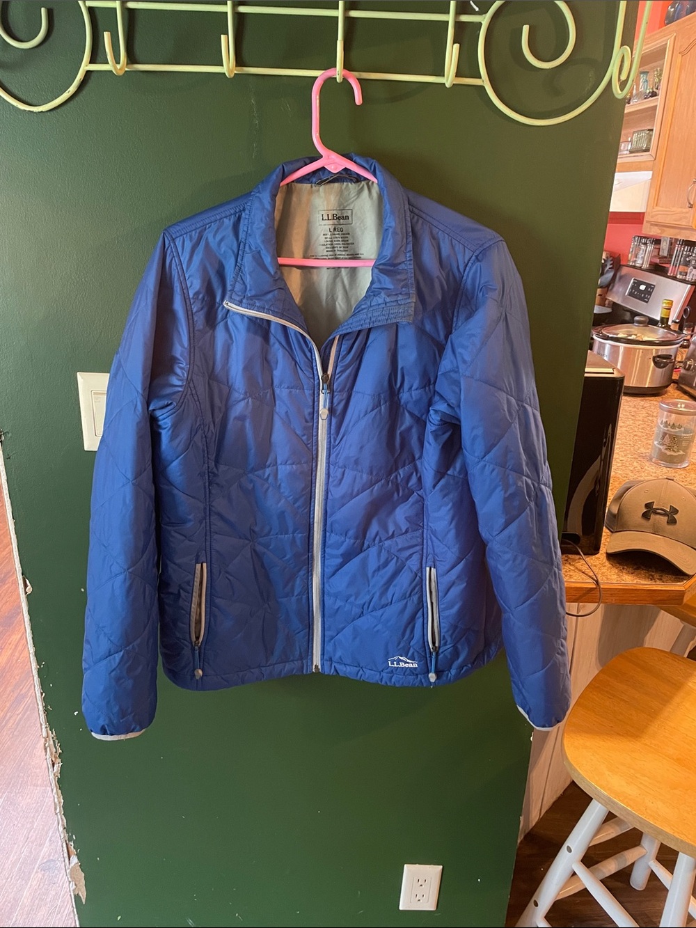 L.L. Bean Puffer Jacket Women’s Large Sky Blue Perma loft Full Zip Insulated
